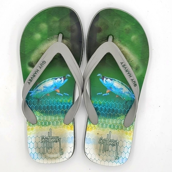 Guy Harvey Other - Guy Harvey Flip Flop Thong Sandals Size 7/8R Green Fish